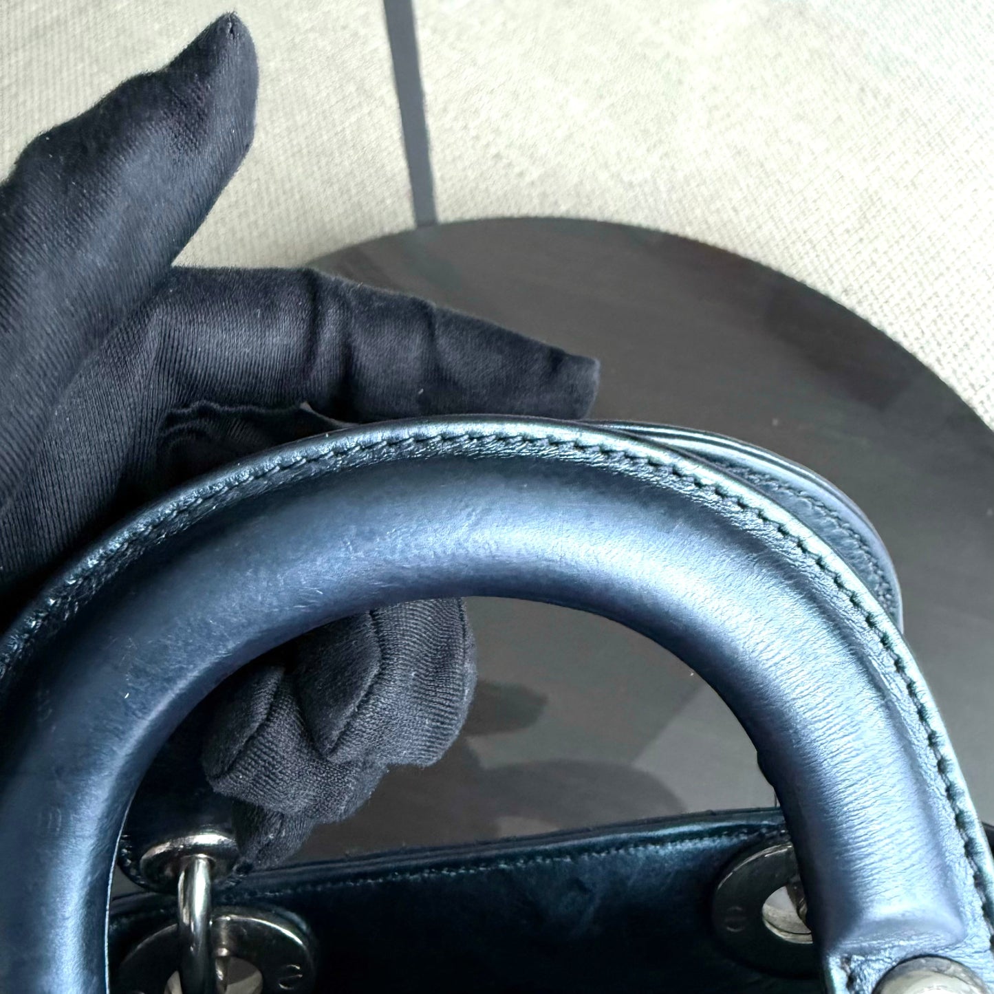 Kovancy Lady Mini - Cuir de veau glacé Cannage bleu métallisé, quincaillerie argentée