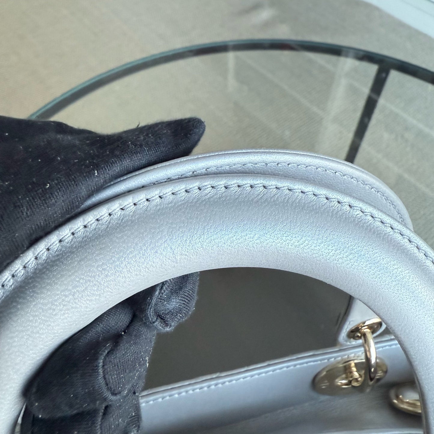 Medium DIO Lady - Grey Cannage Lambskin Gold Hardware NO STRAP