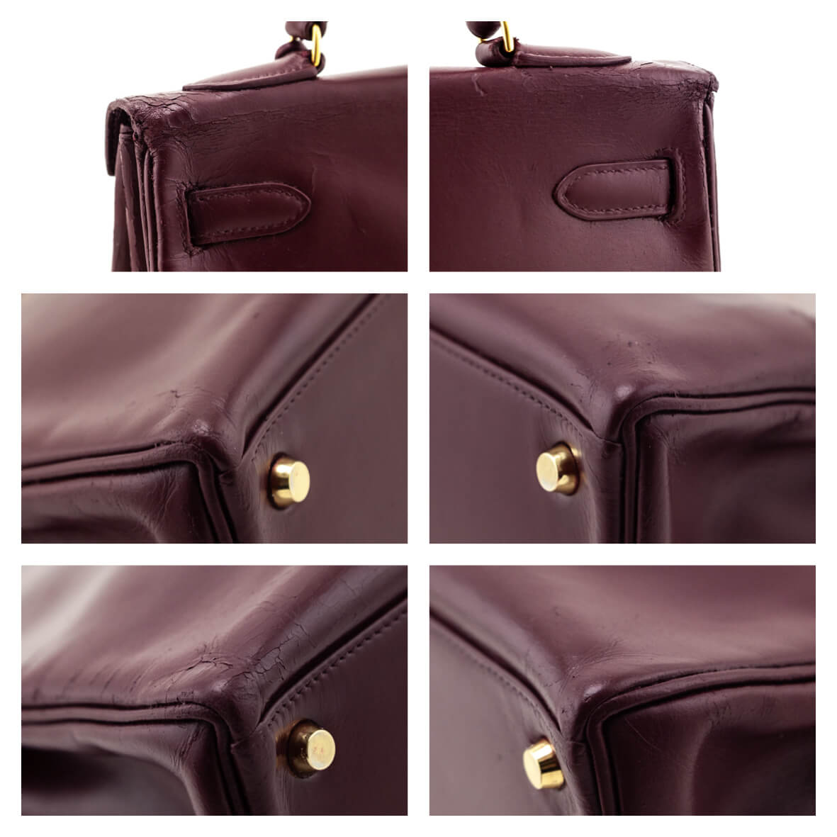 Hermès Burgundy Box Vintage Kelly 32 Retourne