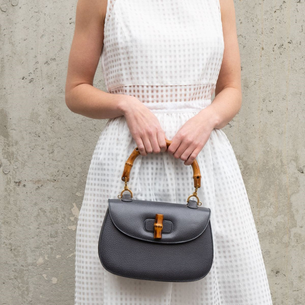 Gray Grained Calfskin Bamboo