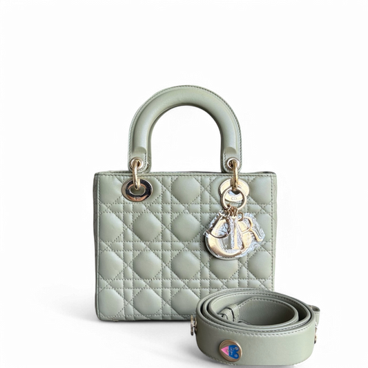 Kovancy Lady Petit - Cuir d'agneau Cannage vert menthe, quincaillerie dorée