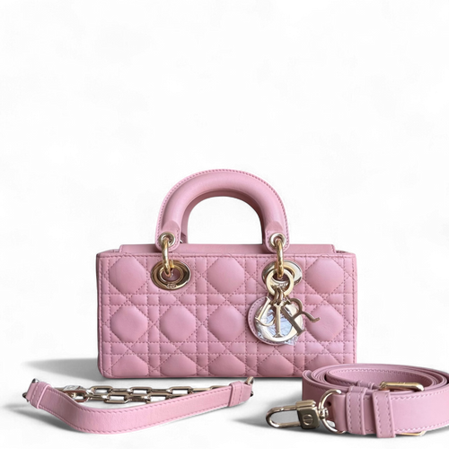DIO Lady Petit D-Joy flap bag - Pink Cannage lambskin and gold-tone hardware