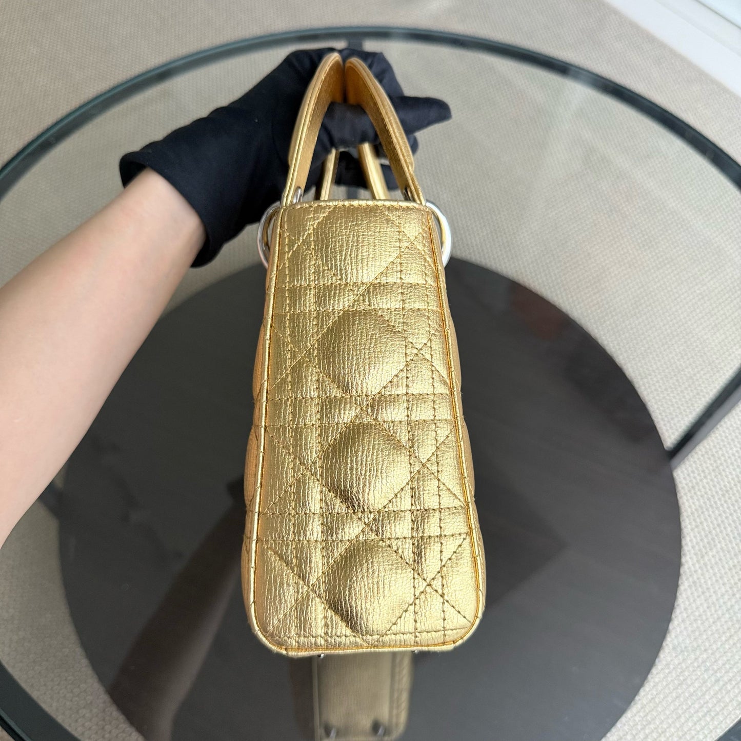 Kovancy Lady Petit - Cuir de veau métallisé Cannage, accessoires dorés et argentés