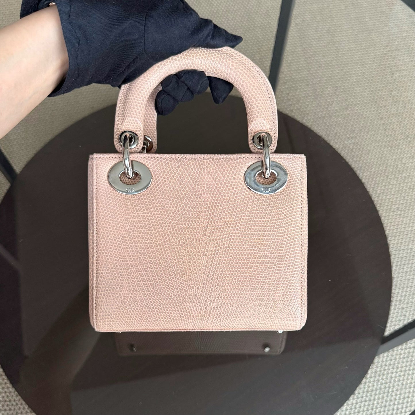 Kovancy Lady Mini - Couleur beige lézard exotique, finitions argentées