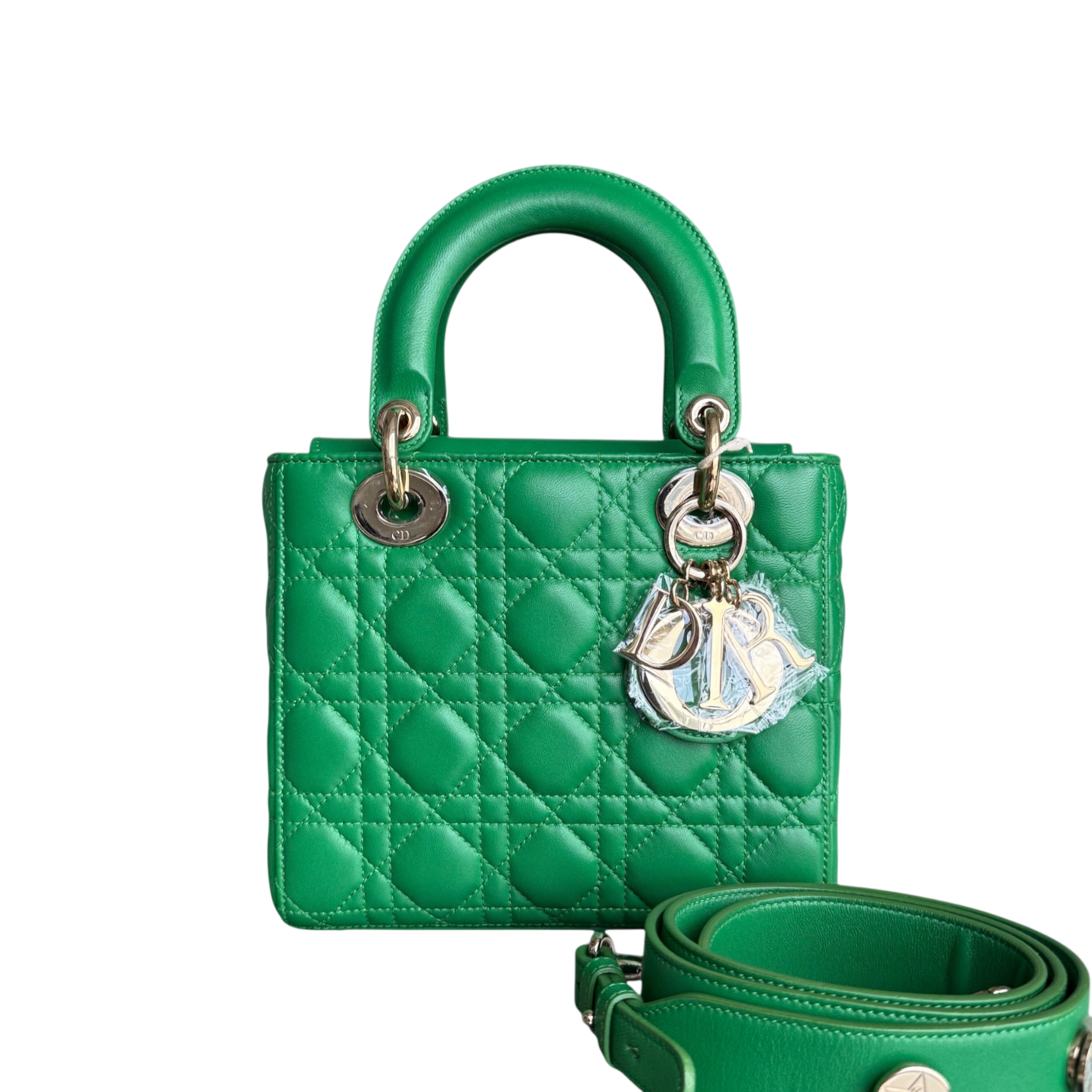 Kovancy Lady Petit rabat - Cuir d'agneau Cannage vert et finitions dorées