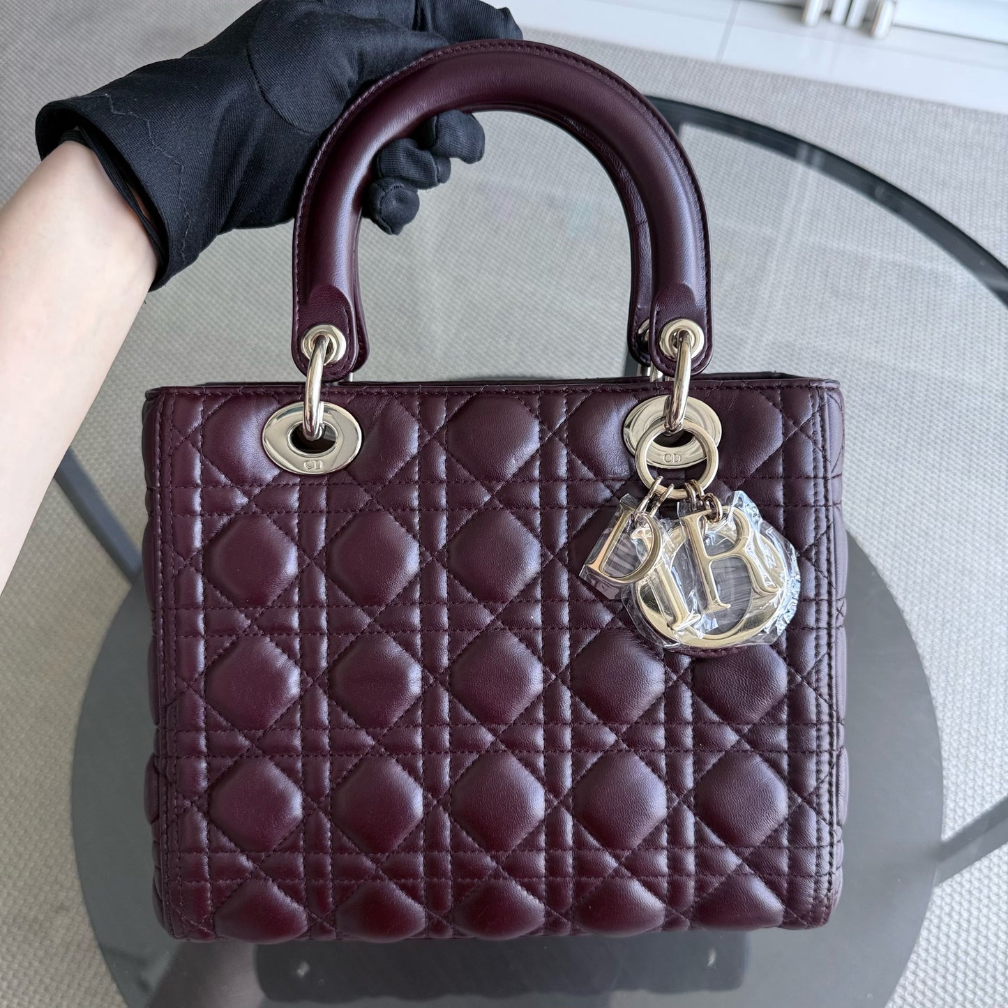 DIO Lady Medium - Dark Red Cannage Lambskin Gold Hardware NO STRAP