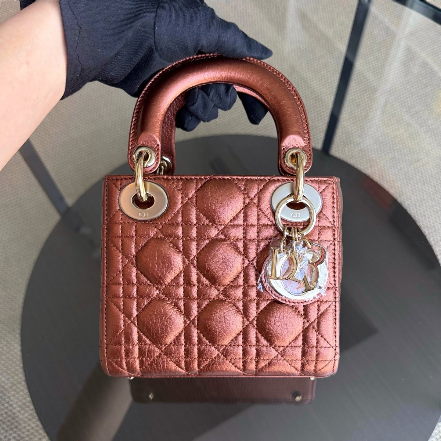 Kovancy Lady Mini - Bandoulière réglable en cuir de veau Cannage marron et matériel doré
