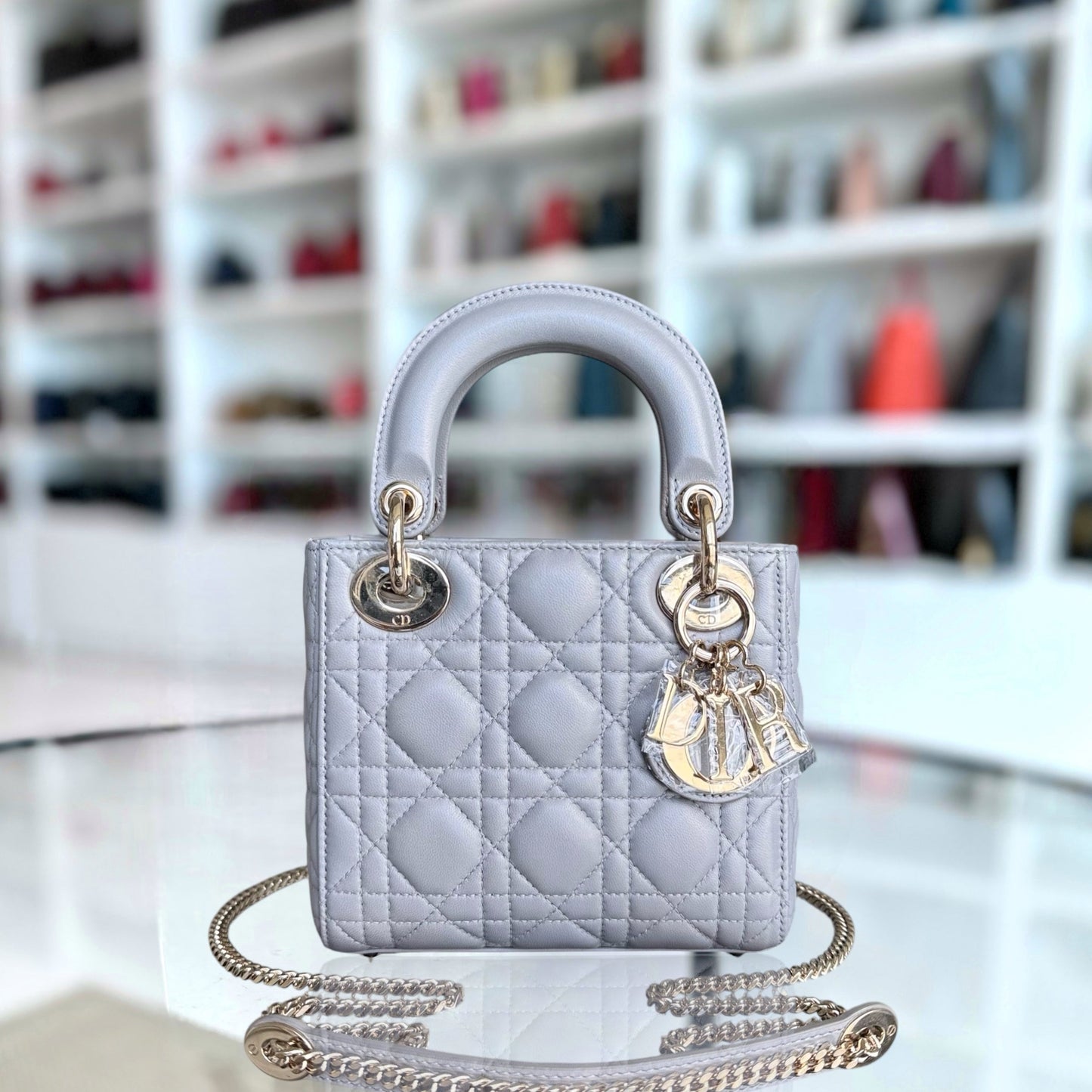 Kovancy Lady Mini - Sangle chaîne en cuir d'agneau Cannage avec quincaillerie argentée et dorée