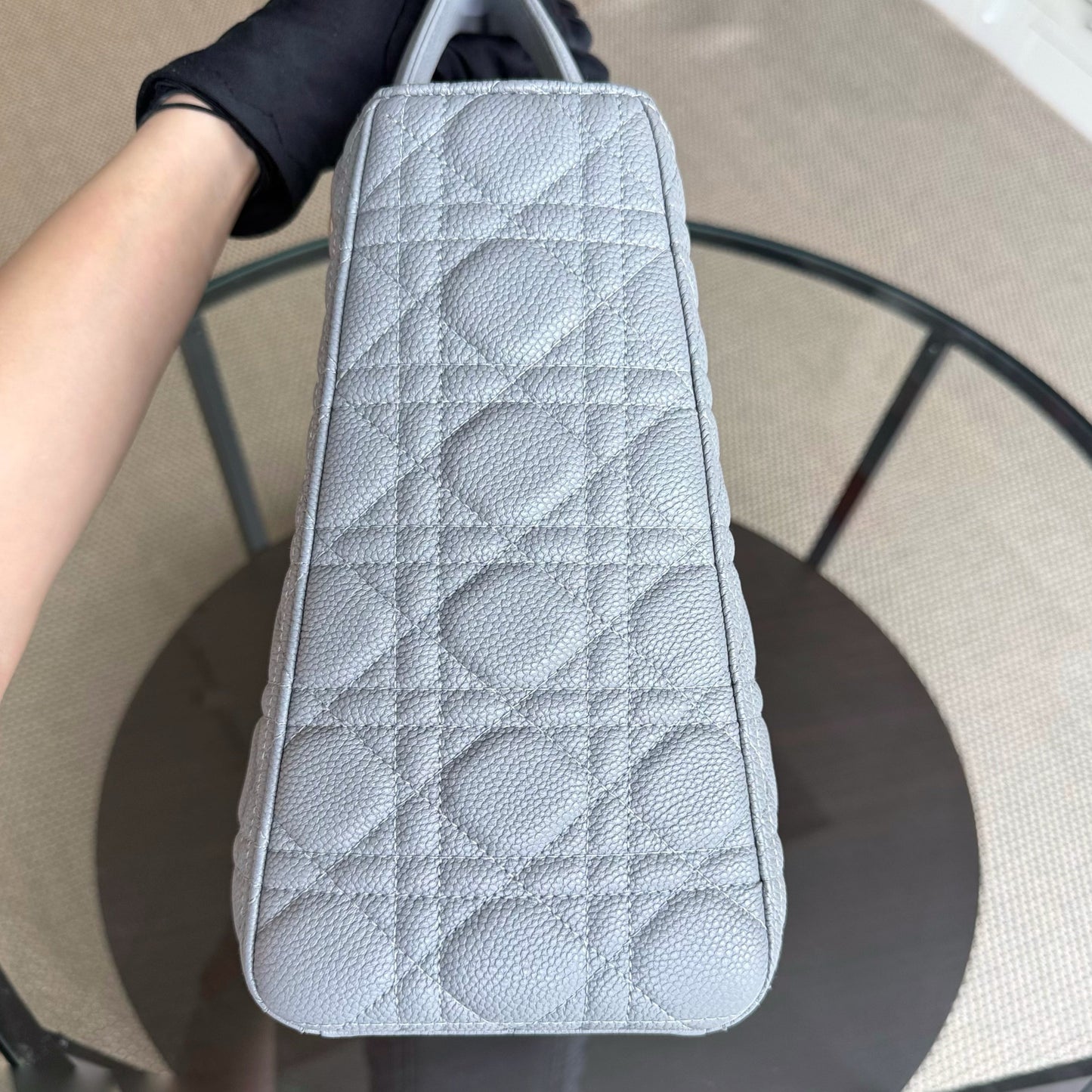 DIO Lady Grand - Gray Caviar Grained Calfskin Cannage Silver-tone hardware