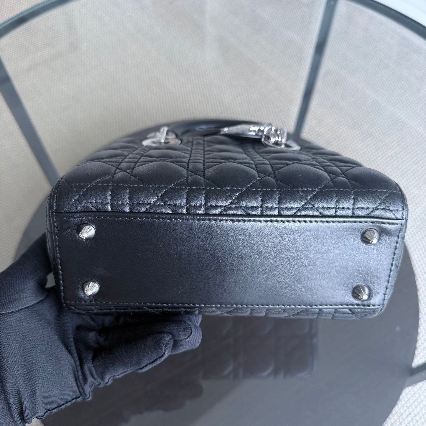 Kovancy Lady Petit - Cuir d'agneau Cannage noir Quincaillerie argentée
