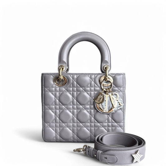 Kovancy Lady Petit - Cuir d'agneau Cannage Gris Gris Quincaillerie dorée