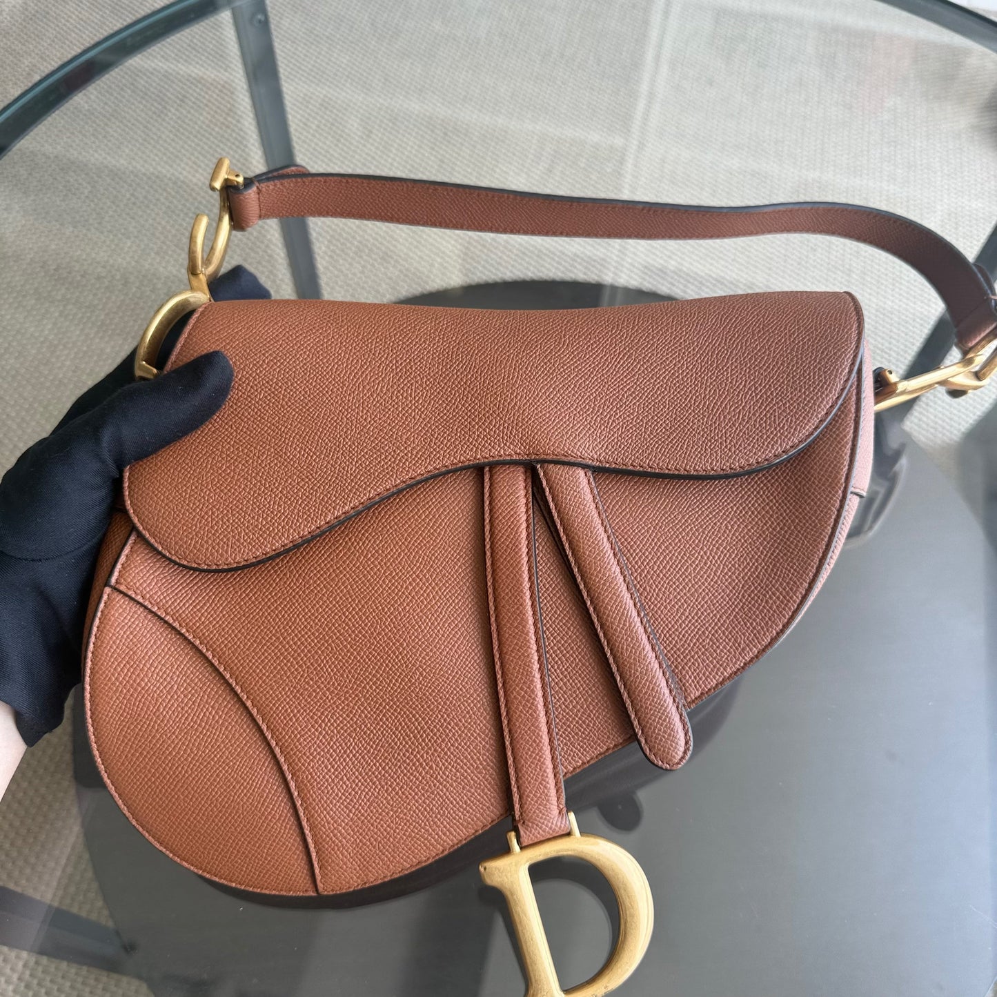 Kovancy Selle Medium - Cuir de veau grainé, accastillage caramel doré