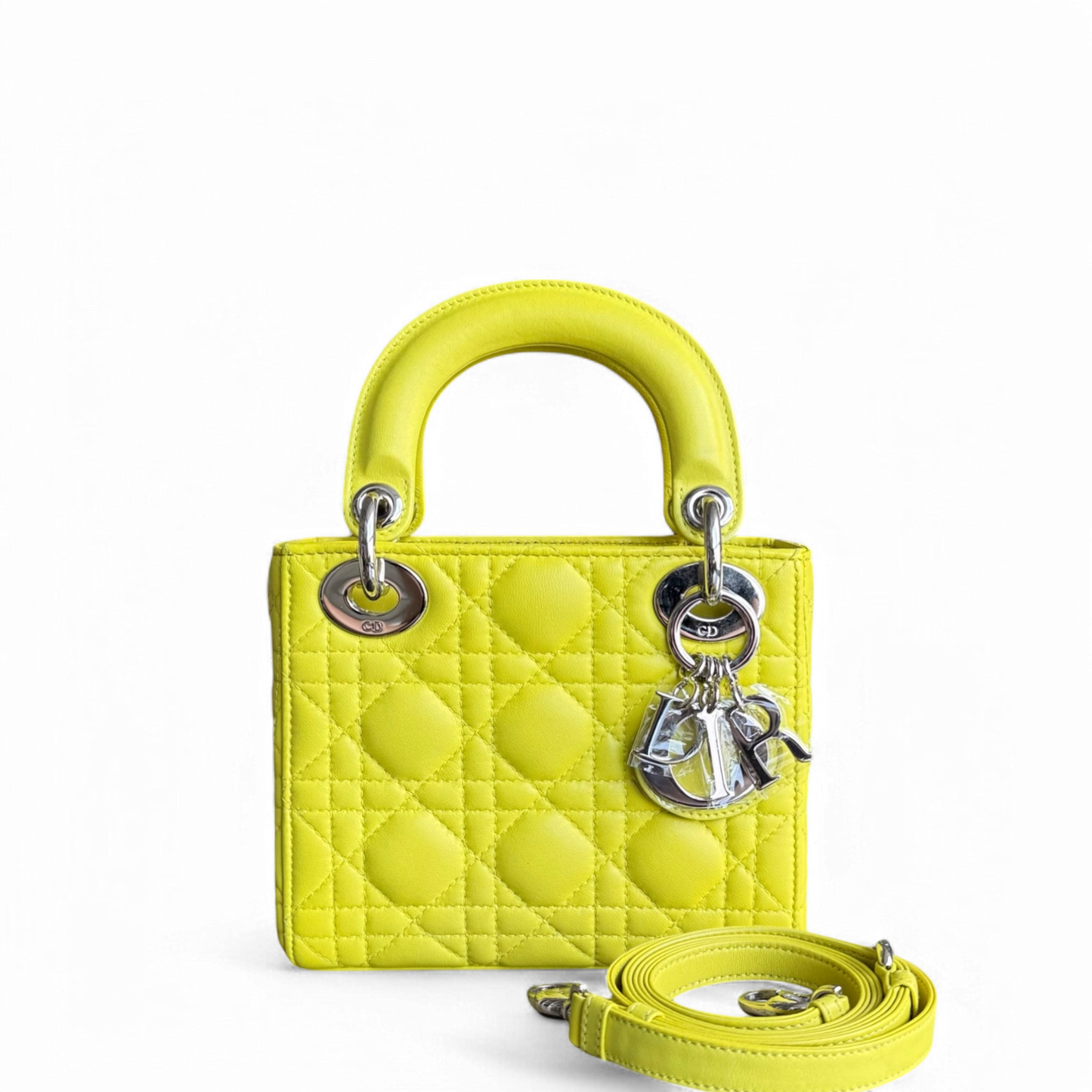 Kovancy Lady Mini - Sangle réglable en cuir d'agneau Cannage jaune et métal argenté