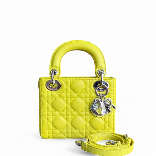 Kovancy Lady Mini - Sangle réglable en cuir d'agneau Cannage jaune et métal argenté