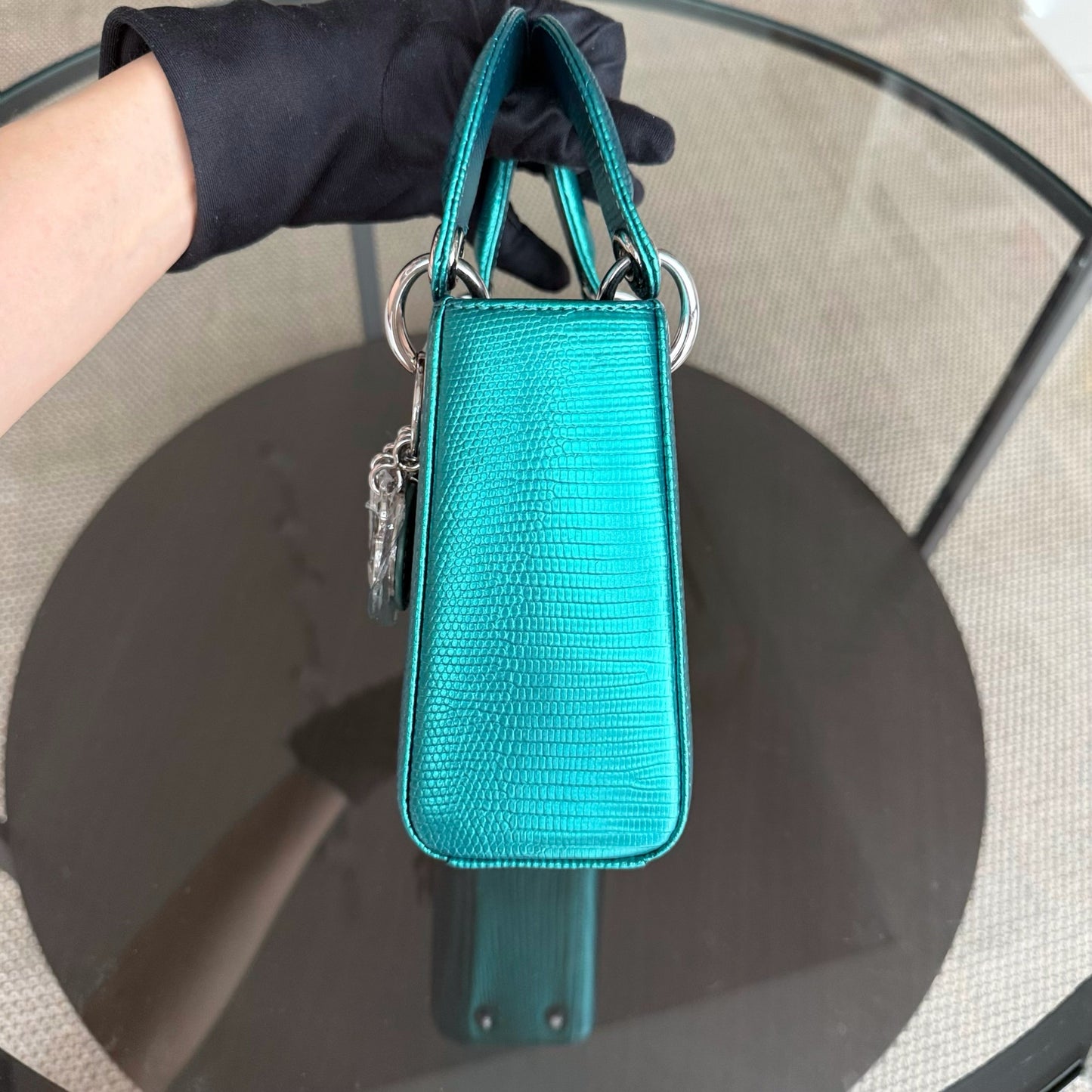 Kovancy Lady Mini - Couleur vert lézard exotique, finitions argentées
