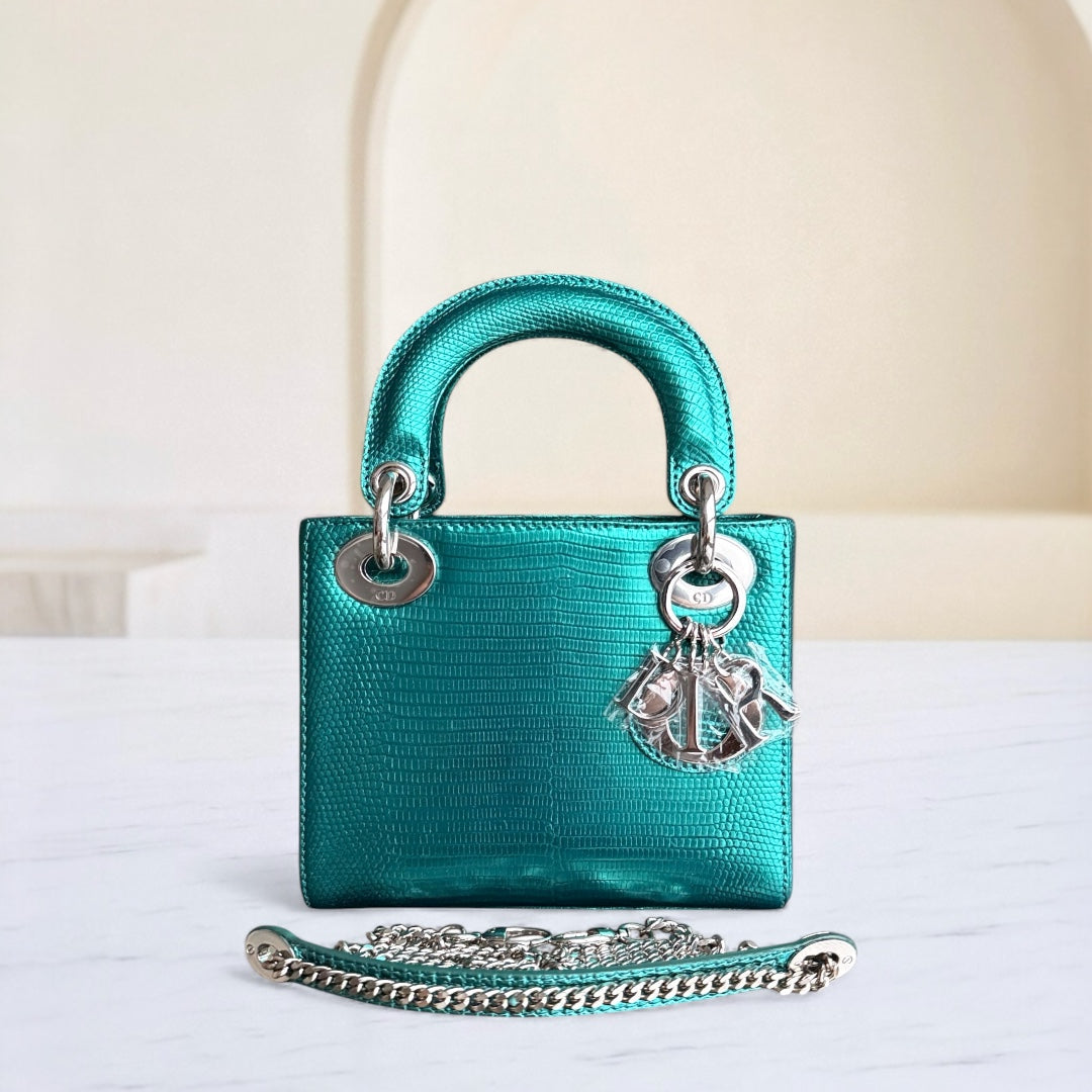 Kovancy Lady Mini - Couleur vert lézard exotique, finitions argentées