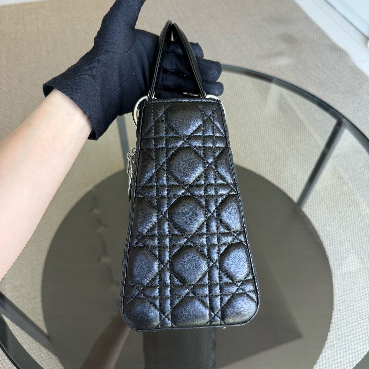 Kovancy Lady Moyen - Cuir d'agneau Cannage noir et matériel argenté