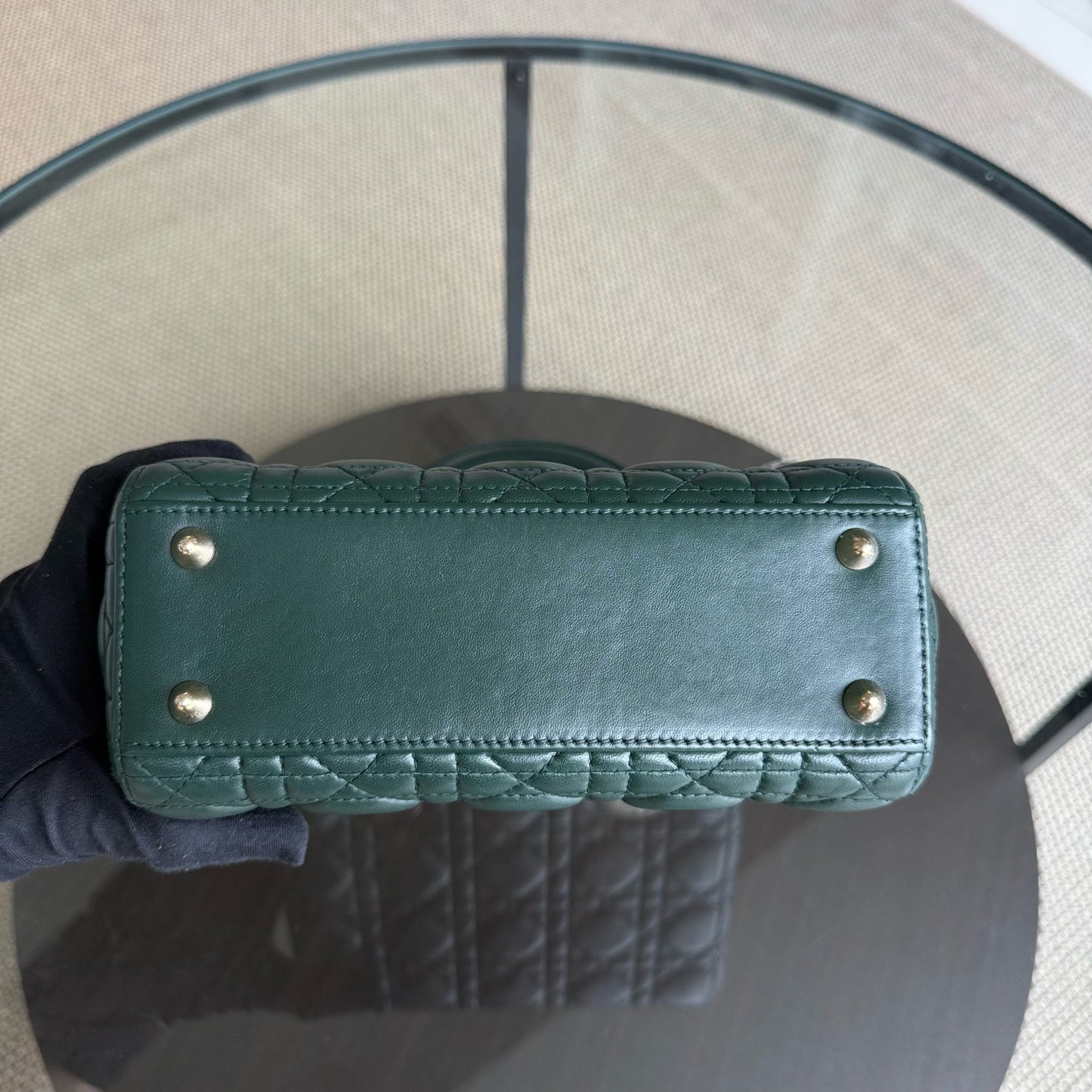 Kovancy Lady Petit ABC - Cuir d'agneau Cannage vert foncé, quincaillerie dorée MyABC
