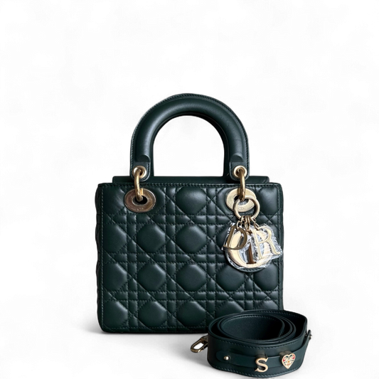 Kovancy Lady Petit ABC - Cuir d'agneau Cannage vert foncé, quincaillerie dorée MyABC