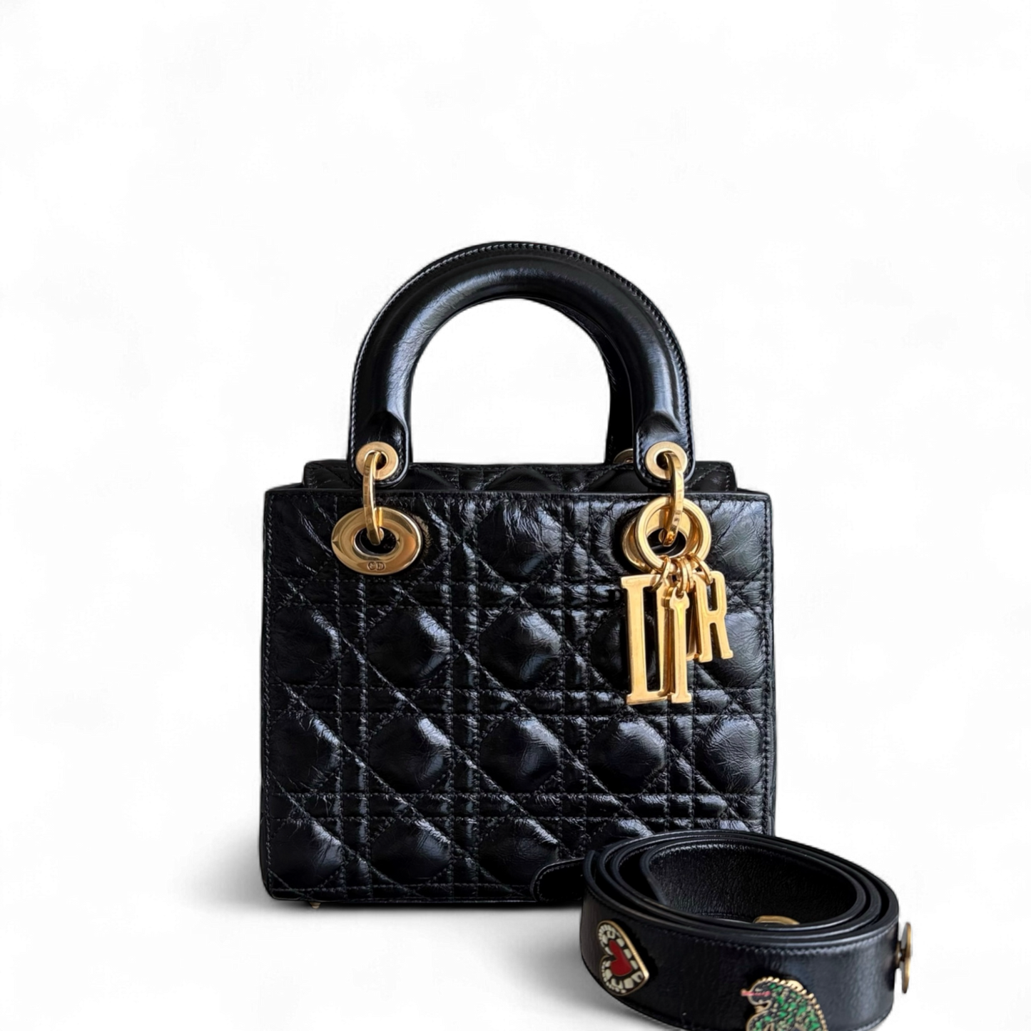 Kovancy Lady Petit modèle - Cuir de veau glacé Cannage, finitions noires et dorées