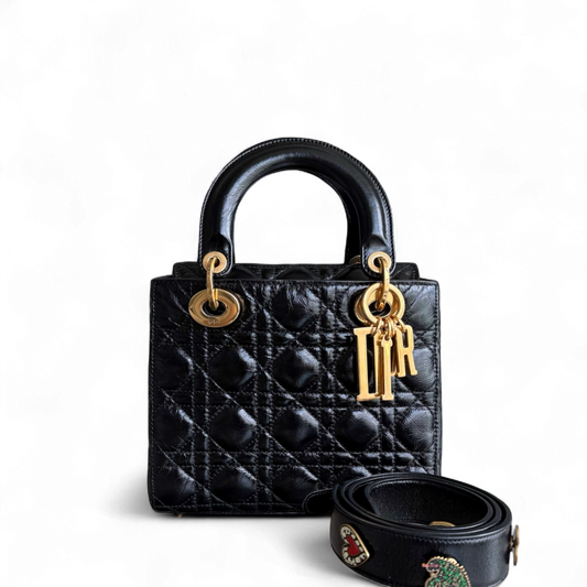 Kovancy Lady Petit modèle - Cuir de veau glacé Cannage, finitions noires et dorées