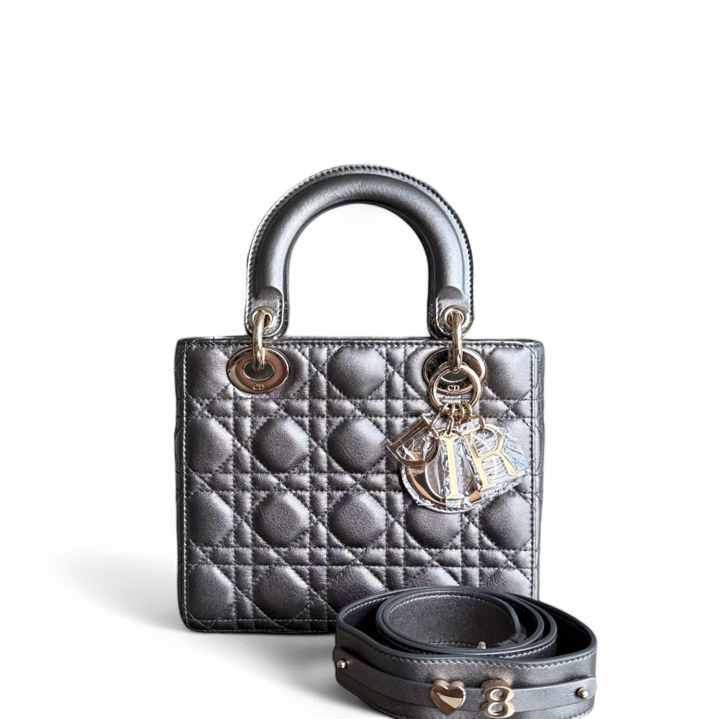 Kovancy Lady Petit MyABC - Cuir de veau Cannage Gris foncé métallisé Métallisé Accastillage doré ABC