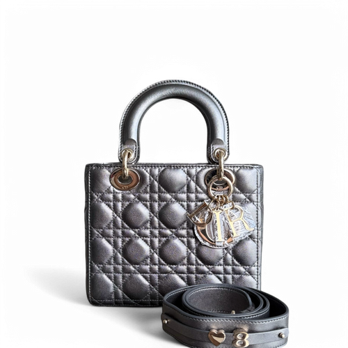 Kovancy Lady Petit MyABC - Cuir de veau Cannage Gris foncé métallisé Métallisé Accastillage doré ABC