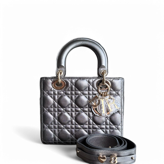 Kovancy Lady Petit MyABC - Cuir de veau Cannage Gris foncé métallisé Métallisé Accastillage doré ABC