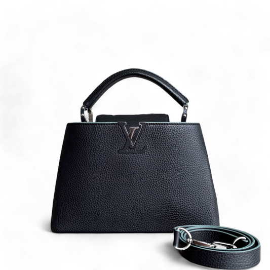 Kovancy Capucines BB - Cuir de veau grainé Taurillon Noir Quincaillerie noire argentée