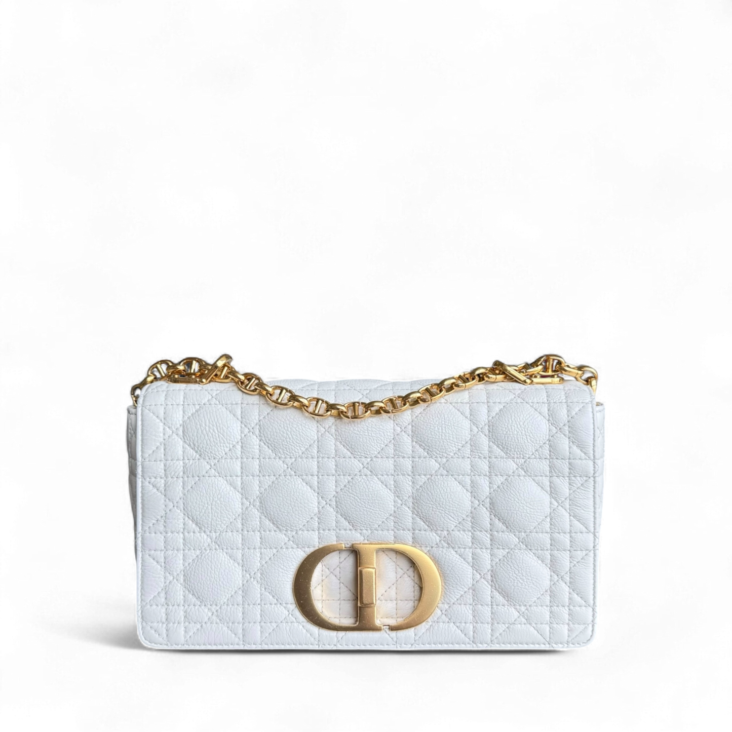 Kovancy Caro Medium - Cuir de veau grainé Cannage, finitions en or blanc