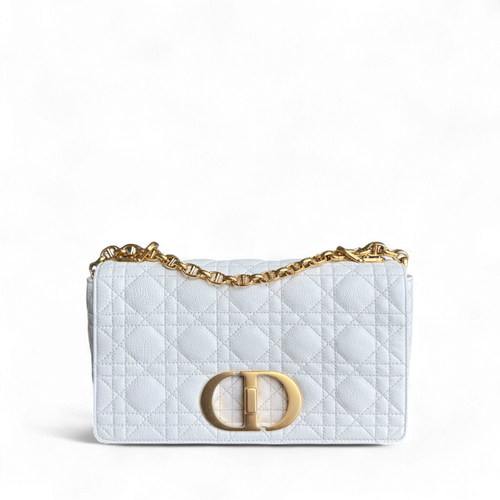 Kovancy Caro Medium - Cuir de veau grainé Cannage, finitions en or blanc