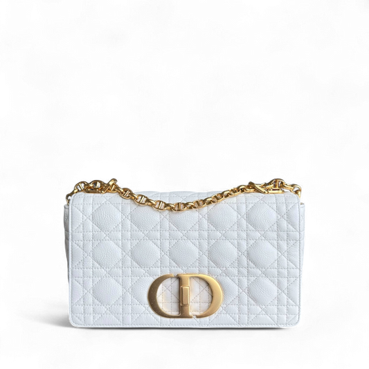 Kovancy Caro Medium - Cuir de veau grainé Cannage, finitions en or blanc