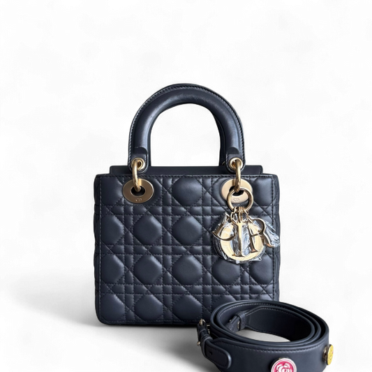 Kovancy Lady Petit - Cuir d'agneau Cannage Gris foncé Gris anthracite Quincaillerie dorée