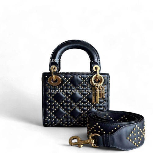 Kovancy Lady Mini sac en cuir d'agneau matelassé clouté noir avec accessoires dorés