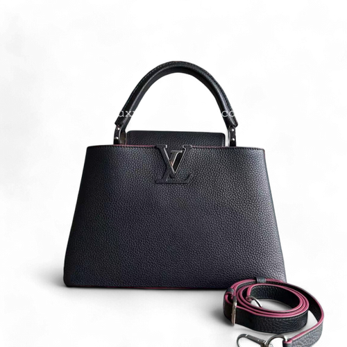 LVT Capucines - MM Black Taurillon Grained Calfskin Silver-tone Hardware