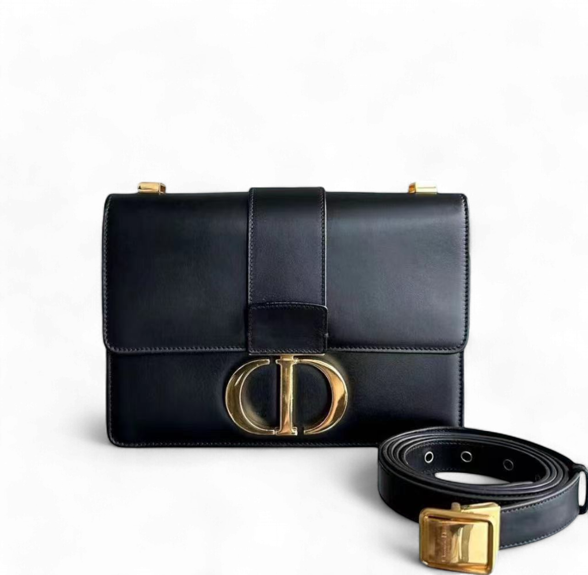 Kovancy 30 Montaigne - Cuir de veau lisse noir accastillage doré avec bandoulière