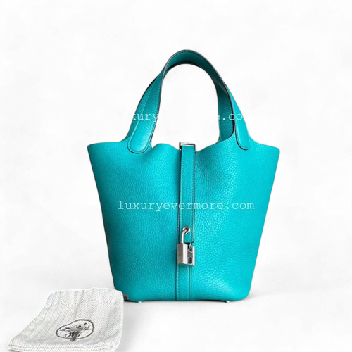 HMS Picotin 18 - X Stamp Vert Jade Taurillon Clémence TC Cyan Padlock Silver Hardware