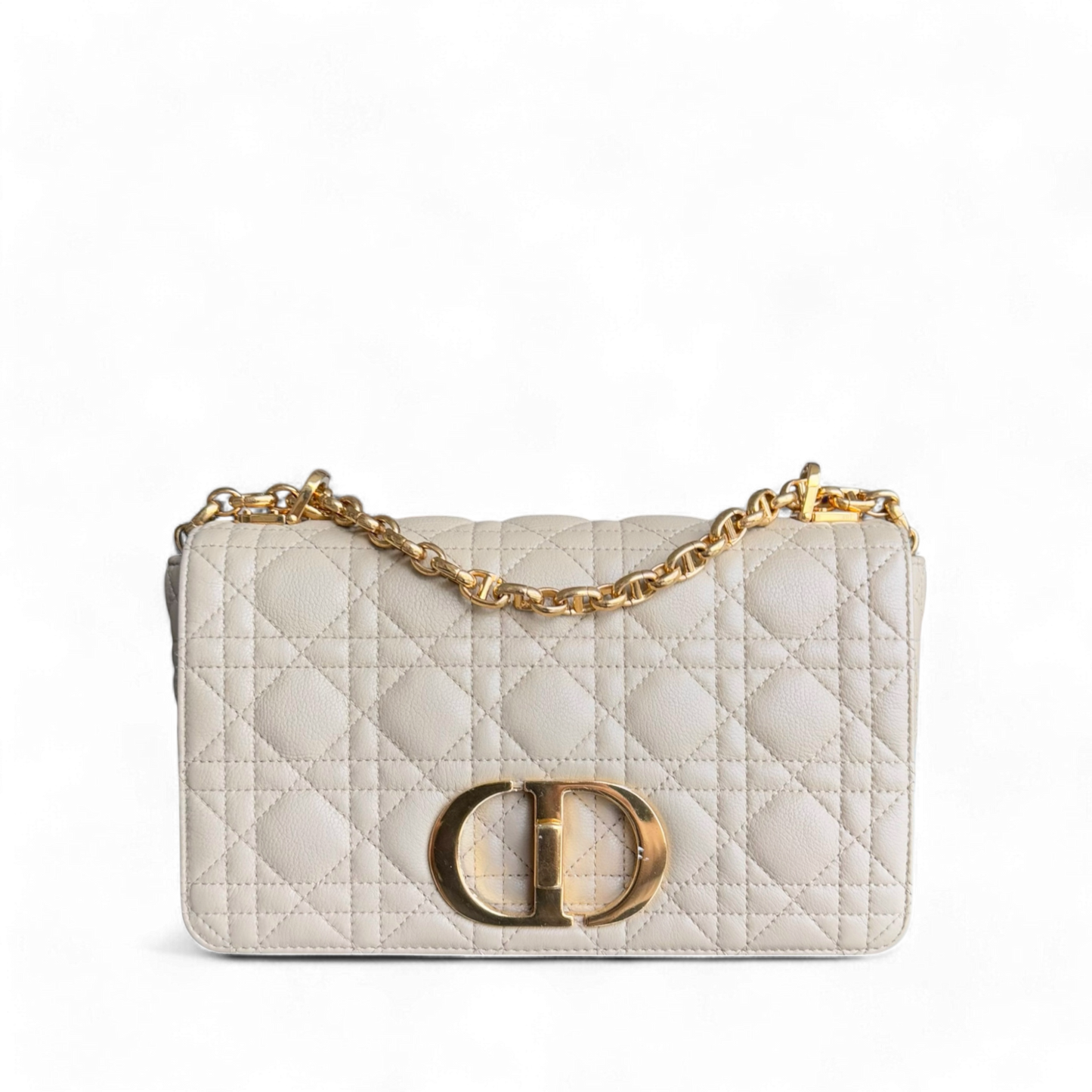 DIO Caro Medium - Beige Cannage Calfskin Gold-tone hardware