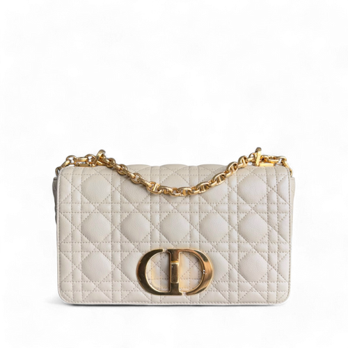 DIO Caro Medium - Beige Cannage Calfskin Gold-tone hardware