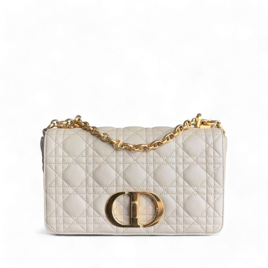 Kovancy Caro Medium - Cuir de veau Cannage Beige Ferrures dorées