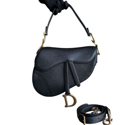 Kovancy Selle Medium avec sangle - Cuir de veau grainé noir, finitions dorées
