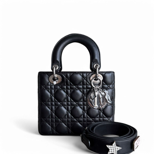 Kovancy Lady Petit - Cuir d'agneau Cannage noir Quincaillerie argentée