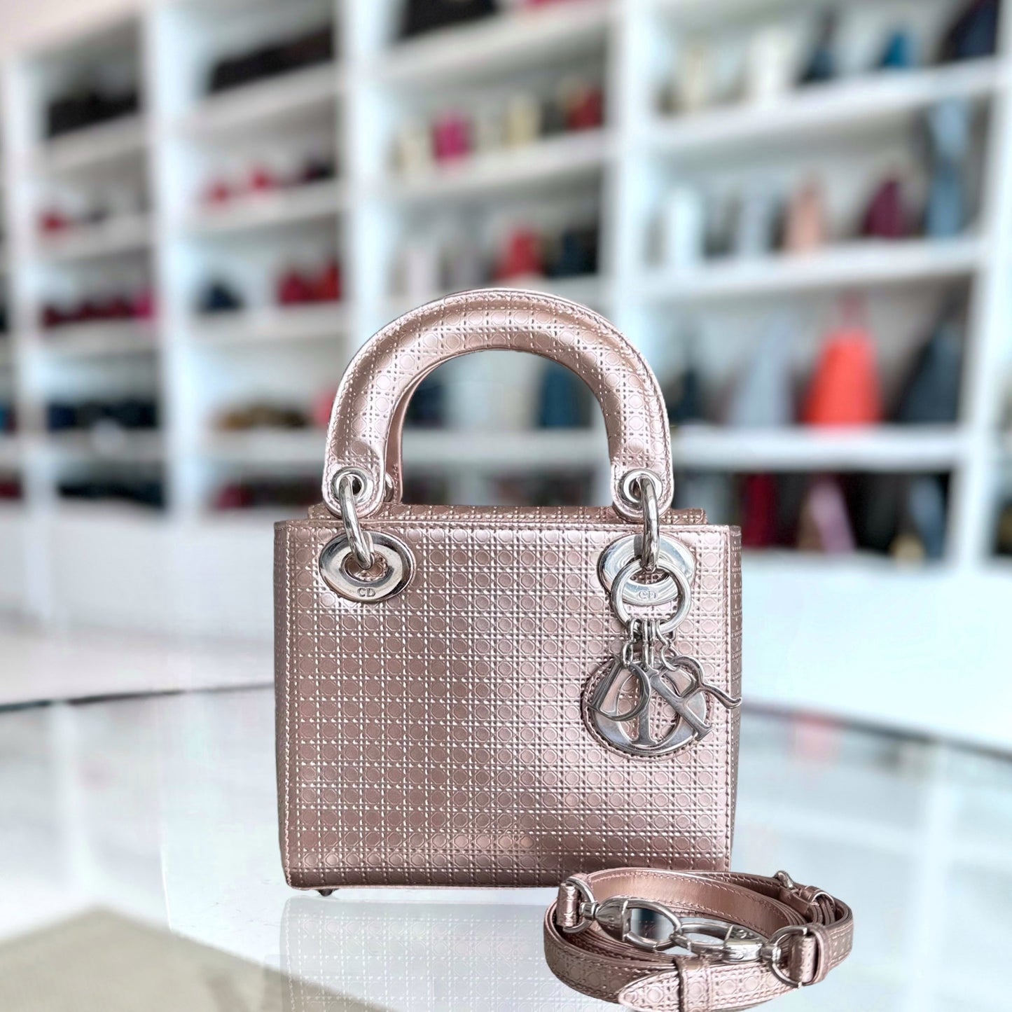 Kovancy Lady Mini - Micro Cannage Métallisé Or Rose Quincaillerie Argent Sangle Réglable