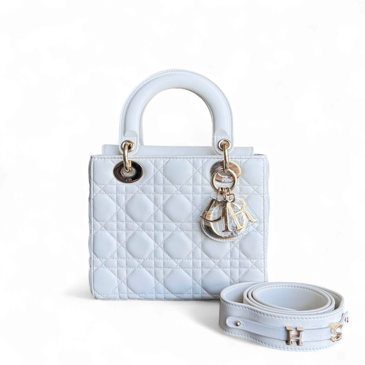 Kovancy MyABC Lady Petit - Cuir d'agneau Cannage blanc, quincaillerie dorée