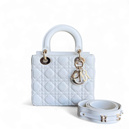 Kovancy MyABC Lady Petit - Cuir d'agneau Cannage blanc, quincaillerie dorée