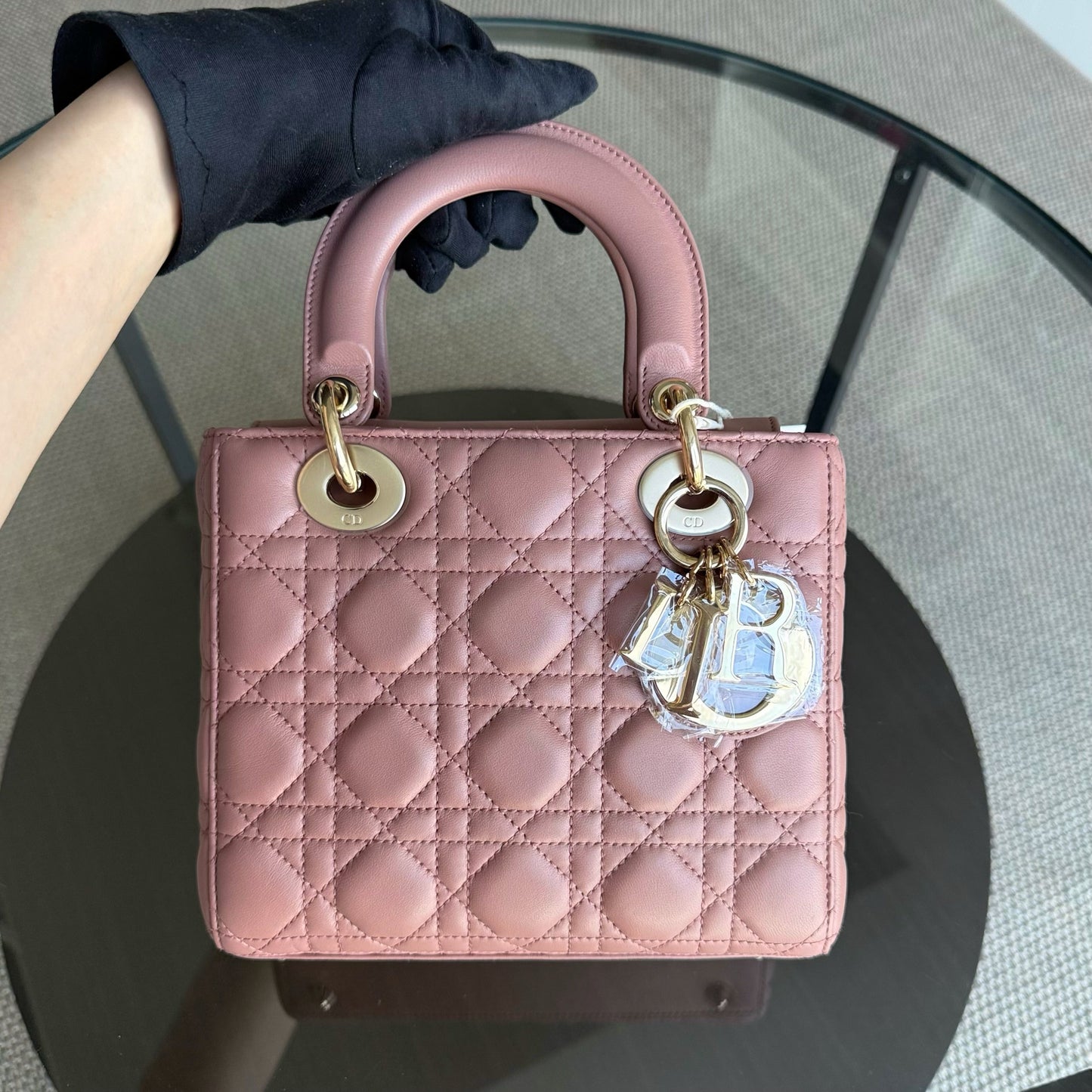 DIOR Lady Small flap bag - Cannage lambskin, blush pink, gold-tone hardware