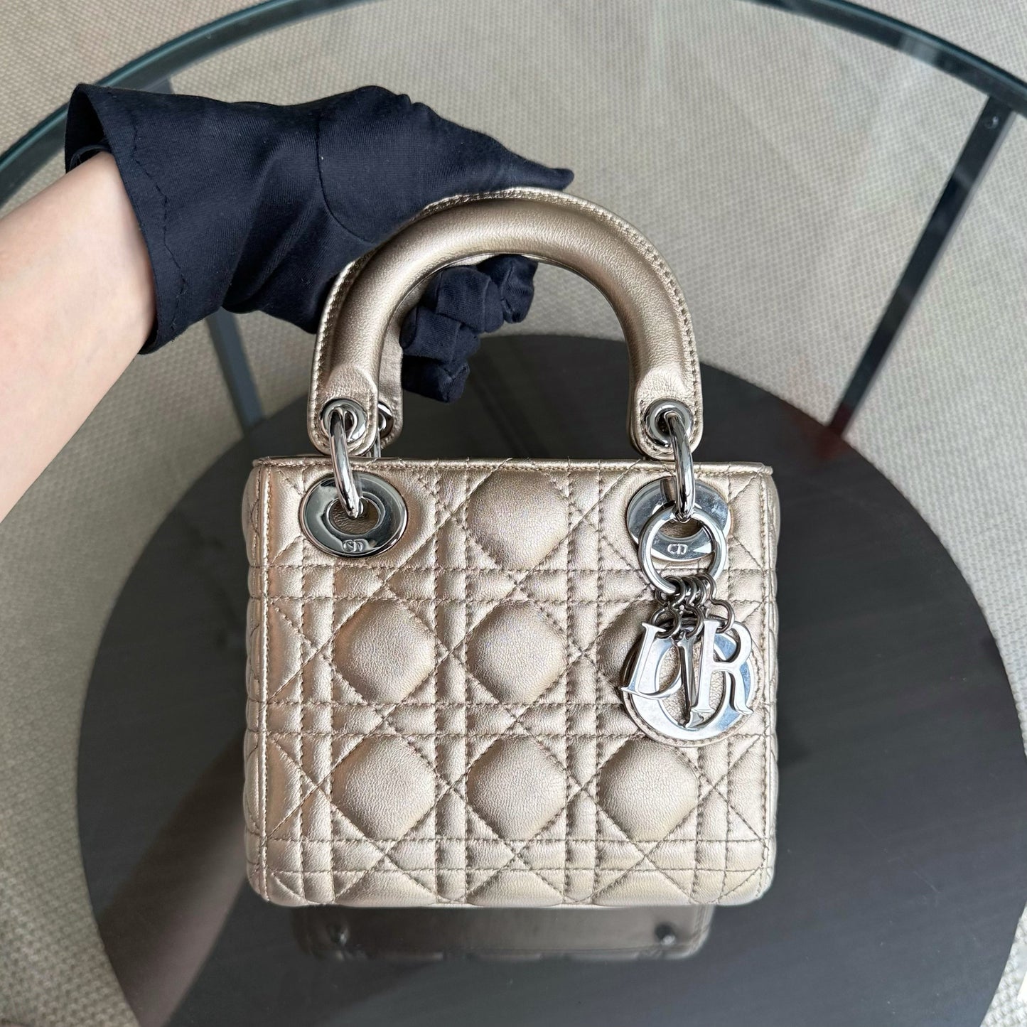 Kovancy Lady Mini - Sangle chaîne en cuir d'agneau Cannage avec quincaillerie dorée et argentée
