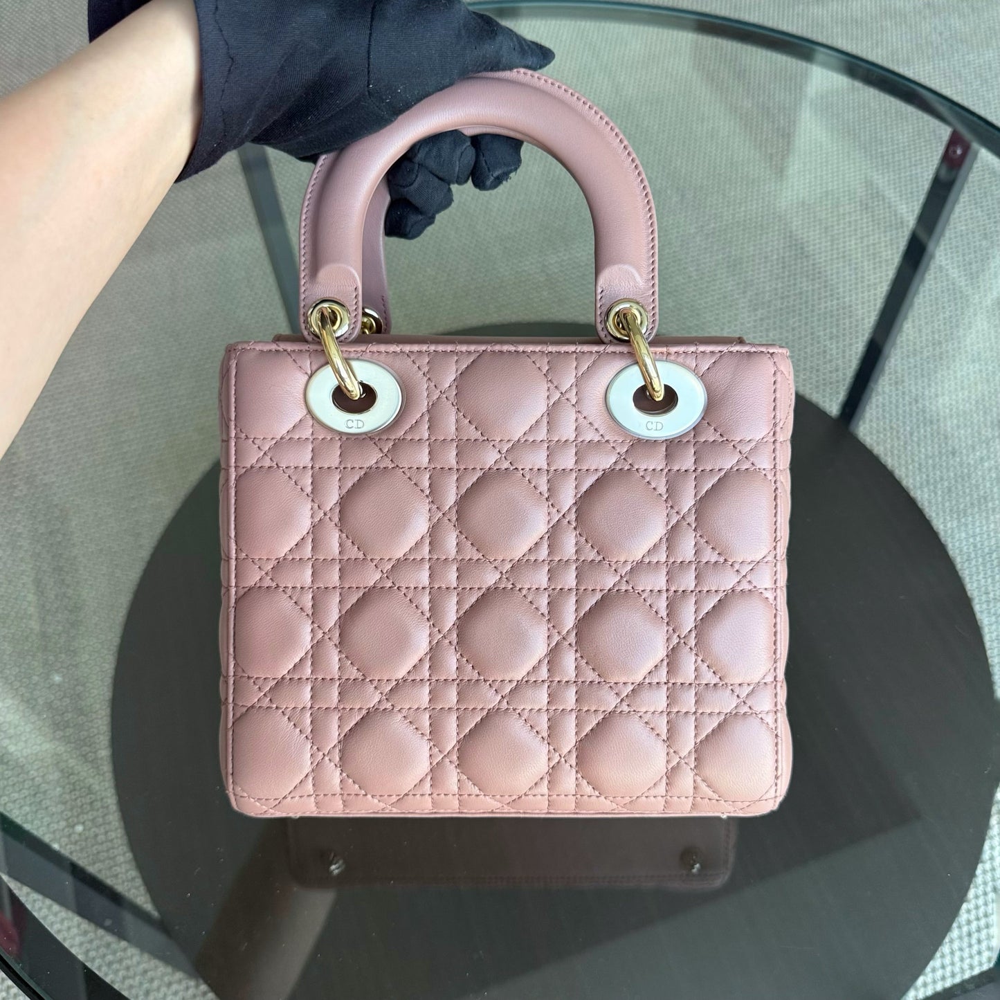 DIOR Lady Small flap bag - Cannage lambskin, blush pink, gold-tone hardware