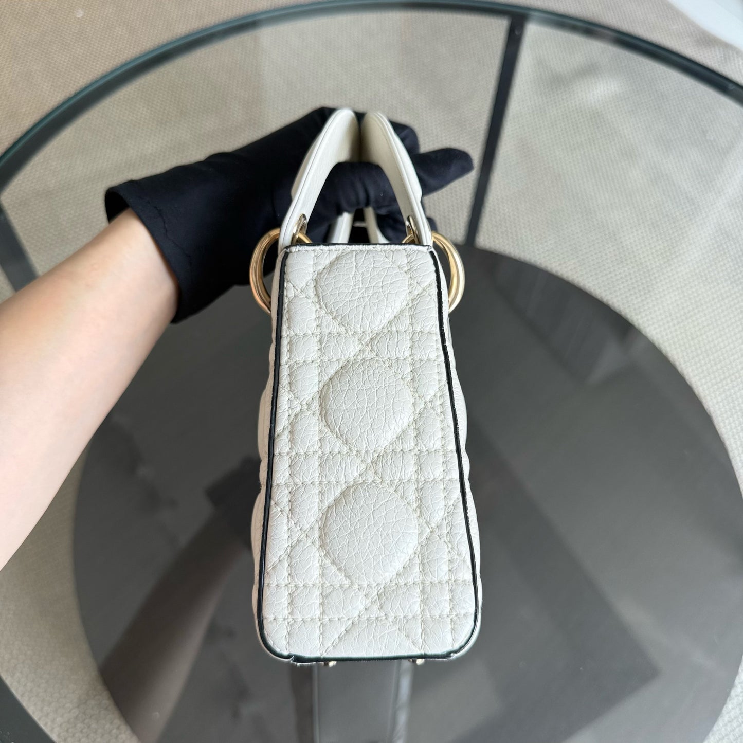 DIO Lady Mini - Cannage Grained Calfskin White gold hardware