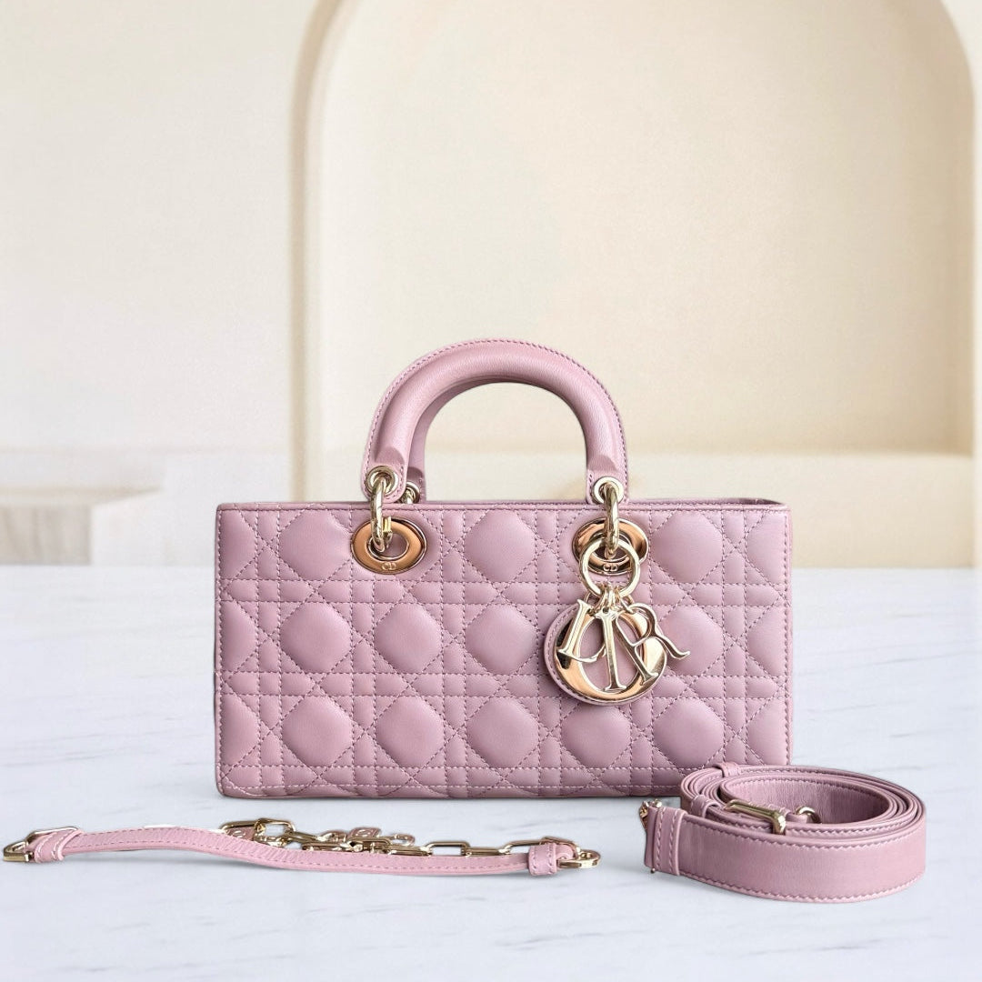 Kovancy D-Joy Medium - Cuir d'agneau Cannage Blush Rose Accastillage doré